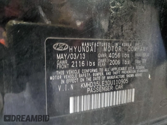 2013 Hyundai Elantra GT with VIN KMHD35LE3DU110905, listed as a Copart auction lot 71251794 with 61,615 mi miles and Salvage Title. Bid and sale history available at carsss.com. Image 12.