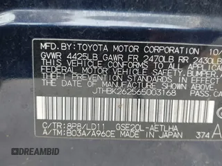 2006 Lexus IS 250 Manual with VIN JTHBK262565003168, listed as a IAAI auction lot 41590359 with 180,400 mi miles. Bid and sale history available at carsss.com. Image 9.