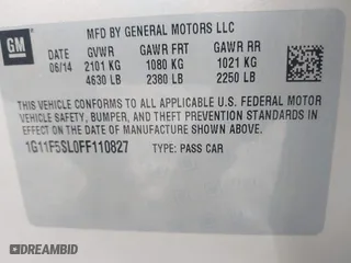 2015 Chevrolet Malibu LTZ with VIN 1G11F5SL0FF110827, listed as a IAAI auction lot 41932211 with 117,251 mi miles. Bid and sale history available at carsss.com. Image 9.