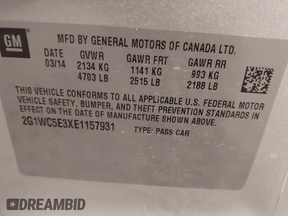 2014 Chevrolet Impala LTZ with VIN 2G1WC5E3XE1157931, listed as a IAAI auction lot 42688907 with 119,985 mi miles and . Bid and sale history available at DreamBid. Image 9.