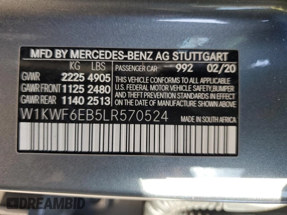 2020 Mercedes-Benz C 43 AMG with VIN W1KWF6EB5LR570524, listed as a Copart auction lot 48474575 with 65,488 mi miles and Salvage Title. Bid and sale history available at carsss.com. Image 15.
