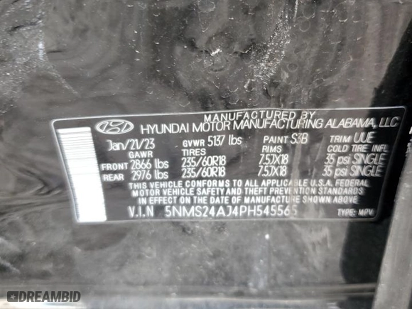 2023 Hyundai Santa Fe SEL with VIN 5NMS24AJ4PH545565, listed as a Copart auction lot 50583495 with 49,499 mi miles and Non Repairable. Bid and sale history available at carsss.com. Image 16.