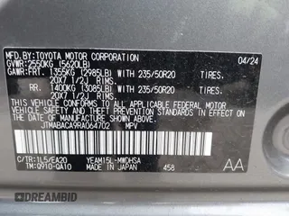 2024 Toyota bZ4X XLE z VIN JTMABACA9RA064702, wystawiony jako IAAI lot #42064771 z przebiegiem 9689 mil mil oraz . Historia ofert i sprzedaży dostępna na DreamBid. Obrazek 9.