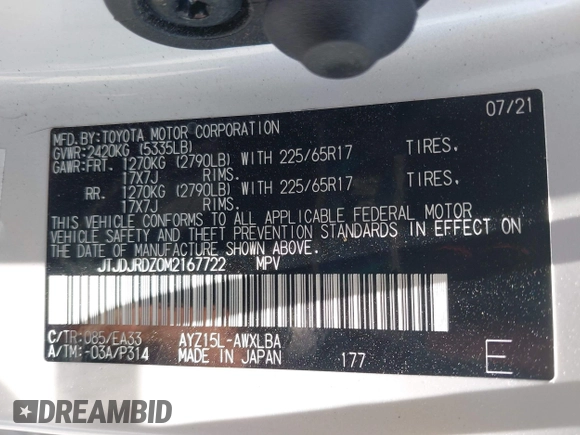 2021 Lexus NX 300h z VIN JTJDJRDZ0M2167722, wystawiony jako IAAI lot #42466047 z przebiegiem 33 117 mil mil oraz . Historia ofert i sprzedaży dostępna na DreamBid. Obrazek 9.