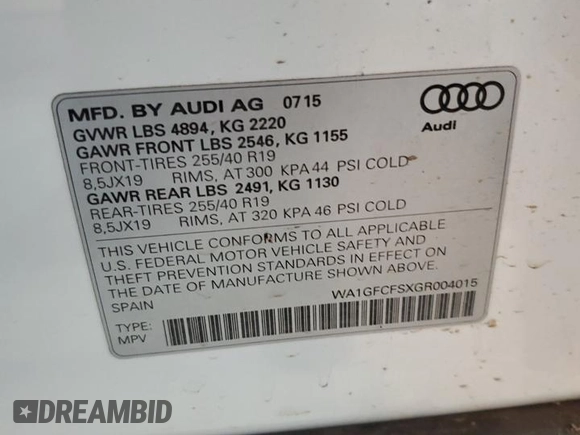 2016 Audi Q3 Prestige with VIN WA1GFCFSXGR004015, listed as a Copart auction lot 83608134 with 90,926 mi miles and Salvage title. Bid and sale history available at DreamBid. Image 13.