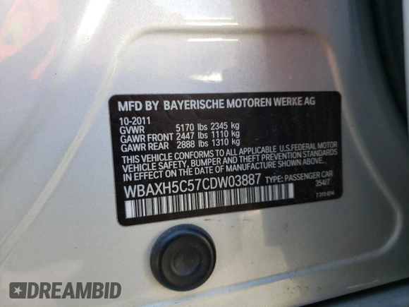 2012 BMW 5 Series 528i xDrive with VIN WBAXH5C57CDW03887, listed as a Copart auction lot 48521185 with 163,524 mi miles and Salvage Title. Bid and sale history available at carsss.com. Image 12.
