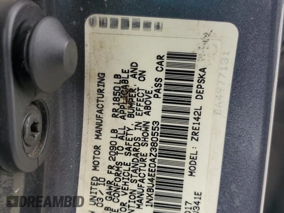 2010 Toyota Corolla with VIN 1NXBU4EE0AZ380553, listed as a Copart auction lot 53377225 with 196,832 mi miles and Clean Title. Bid and sale history available at carsss.com. Image 12.