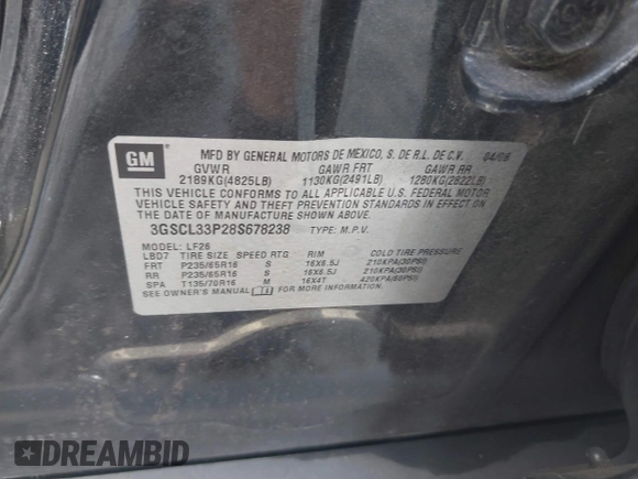 2008 Saturn VUE XE z VIN 3GSCL33P28S678238, wystawiony jako IAAI lot #42377325 z przebiegiem 127 633 mil mil oraz . Historia ofert i sprzedaży dostępna na DreamBid. Obrazek 9.