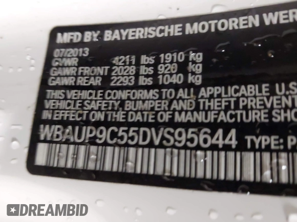 2013 BMW 1 Series 128i с VIN WBAUP9C55DVS95644, выставлен на аукционе IAAI как лот 41721332 с пробегом Не указан миль и . История ставок и продаж доступна на DreamBid. Изображение 9.