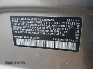 2012 Volkswagen CC Sport PZEV with VIN WVWNP7AN6CE533613, listed as a Copart auction lot 82024884 with 108,089 mi miles and Salvage Title. Bid and sale history available at carsss.com. Image 12.