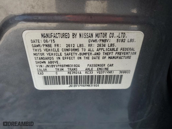 2015 Infiniti Q70L with VIN JN1BY1PR6FM831924, listed as a Copart auction lot 71716394 with 206,315 mi miles and Salvage Title. Bid and sale history available at carsss.com. Image 12.