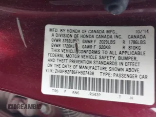 2015 Honda Civic EX with VIN 2HGFB2F86FH507438, listed as a IAAI auction lot 41763248 with 149,860 mi miles and . Bid and sale history available at carsss.com. Image 9.