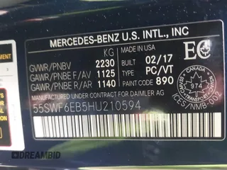 2017 Mercedes-Benz C 43 AMG with VIN 55SWF6EB5HU210594, listed as a IAAI auction lot 41709797 with 63,215 mi miles and . Bid and sale history available at DreamBid. Image 9.
