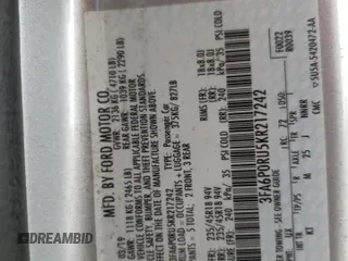 2019 Ford Fusion Titanium z VIN 3FA6P0RU5KR217242, wystawiony jako Copart lot #51985955 z przebiegiem 95 220 mil mil oraz Szkoda całkowita • Salvage title. Historia ofert i sprzedaży dostępna na DreamBid. Obrazek 12.