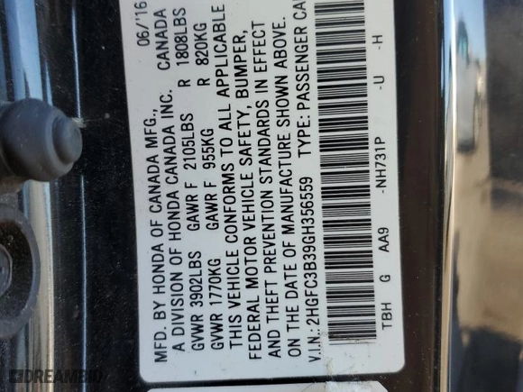 2016 Honda Civic Coupe EX-T with VIN 2HGFC3B39GH356559, listed as a Copart auction lot 88385375 with 143,888 mi miles and Salvage Title. Bid and sale history available at carsss.com. Image 12.