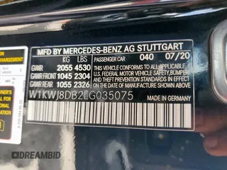 2020 Mercedes-Benz C 300 with VIN W1KWJ8DB2LG035075, listed as a Copart auction lot 59785705 with 27,792 mi miles and Salvage title. Bid and sale history available at DreamBid. Image 12.