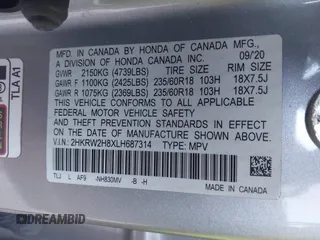 2020 Honda CR-V EX-L z VIN 2HKRW2H8XLH687314, wystawiony jako IAAI lot #41955562 z przebiegiem 54 336 mil mil oraz . Historia ofert i sprzedaży dostępna na DreamBid. Obrazek 9.
