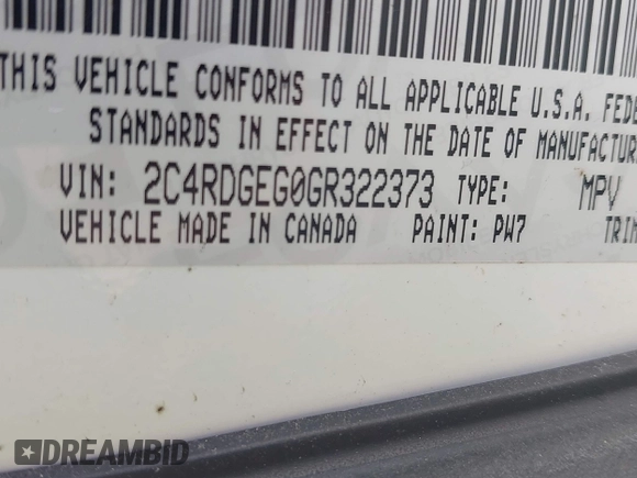 2016 Dodge Grand Caravan R/T with VIN 2C4RDGEG0GR322373, listed as a IAAI auction lot 42100479 with 185,000 mi miles and . Bid and sale history available at DreamBid. Image 9.