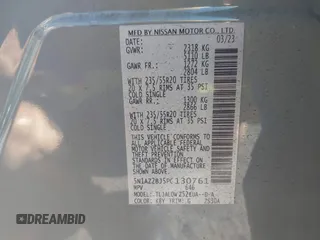 2023 Nissan Murano SV with VIN 5N1AZ2BJ5PC130761, listed as a IAAI auction lot 42055080 with 22,079 mi miles and . Bid and sale history available at DreamBid. Image 9.