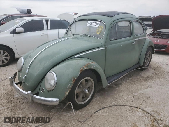 1957 Volkswagen Beetle with VIN 1308207, listed as a Copart auction lot 75331194 with 64,862 mi miles and Non Repairable. Bid and sale history available at DreamBid. Image 1.
