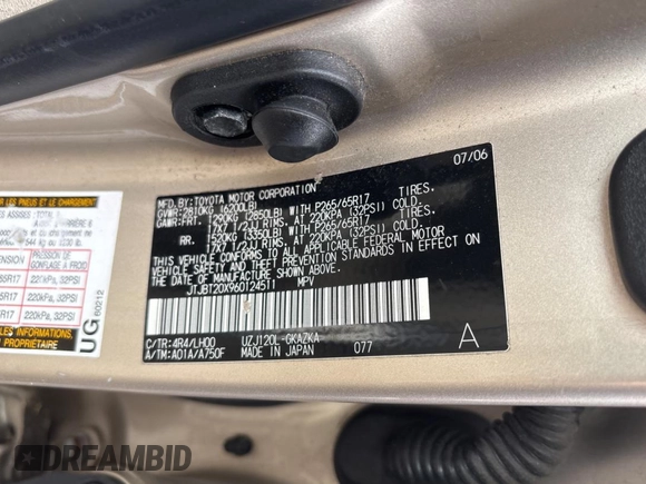 2006 Lexus GX 470 z VIN JTJBT20X960124511, wystawiony jako Copart lot #56307145 z przebiegiem 190 309 mil mil oraz Tytuł czysty. Historia ofert i sprzedaży dostępna na DreamBid. Obrazek 10.