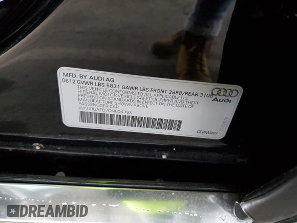 2013 Audi A8 L 3.0L with VIN WAURGAFD7DN004393, listed as a Copart auction lot 48186015 with 98,174 mi miles and Salvage Title. Bid and sale history available at carsss.com. Image 13.