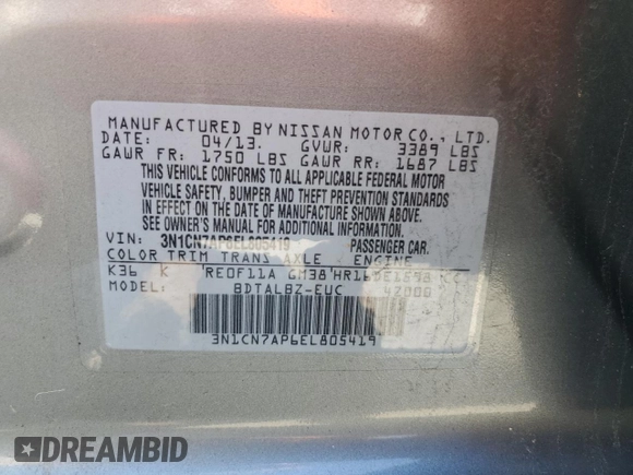 2014 Nissan Versa S Plus with VIN 3N1CN7AP6EL805419, listed as a Copart auction lot 53872715 with 116,833 mi miles and Clean Title. Bid and sale history available at carsss.com. Image 12.