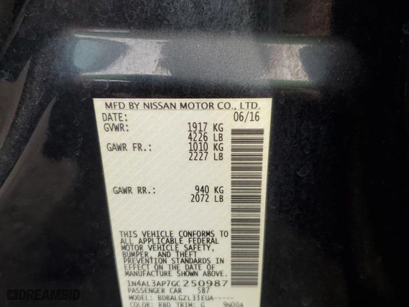 2016 Nissan Altima 2.5 SL with VIN 1N4AL3AP7GC250987, listed as a Copart auction lot 88333735 with 103,237 mi miles and Salvage Title. Bid and sale history available at carsss.com. Image 12.