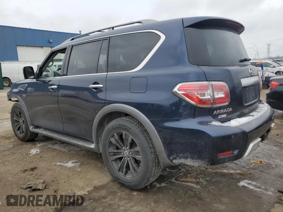2018 Nissan Armada Platinum with VIN JN8AY2NE8J9730401, listed as a Copart auction lot 44050385 with 77,305 mi miles and Salvage Title. Bid and sale history available at carsss.com. Image 2.