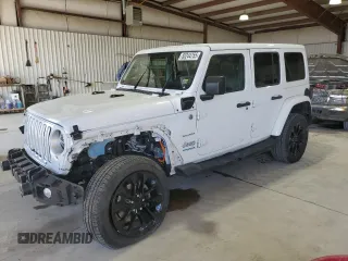 2021 Jeep Wrangler Unlimited Sahara with VIN 1C4JJXP61MW682734, listed as a Copart auction lot 50244755 with 54,456 mi miles and Salvage Title. Bid and sale history available at DreamBid. Image 1.