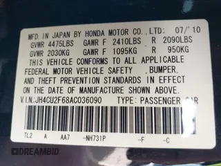 2010 Acura TSX with VIN JH4CU2F68AC036090, listed as a IAAI auction lot 42358511 with 222,440 mi miles and . Bid and sale history available at DreamBid. Image 9.