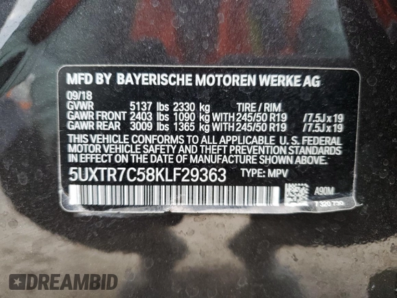 2019 BMW X3 sDrive30i with VIN 5UXTR7C58KLF29363, listed as a Copart auction lot 44456625 with 97,346 mi miles and Salvage Title. Bid and sale history available at carsss.com. Image 14.
