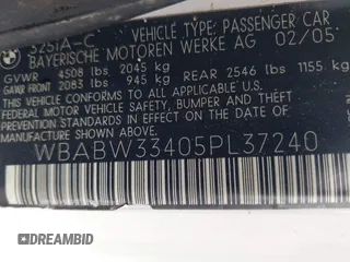 2005 BMW 3 Series 325Ci with VIN WBABW33405PL37240, listed as a IAAI auction lot 41650058 with 154,954 mi miles and . Bid and sale history available at carsss.com. Image 9.
