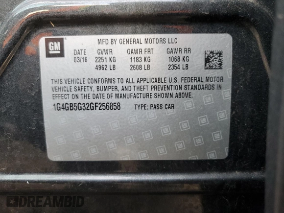 2016 Buick LaCrosse Leather with VIN 1G4GB5G32GF256858, listed as a Copart auction lot 44797285 with 78,064 mi miles and Salvage Title. Bid and sale history available at carsss.com. Image 13.