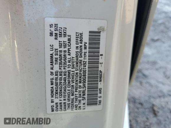 2016 Honda Odyssey Touring Elite with VIN 5FNRL5H90GB007492, listed as a Copart auction lot 55474445 with Not Provided miles and Salvage Title. Bid and sale history available at DreamBid. Image 14.