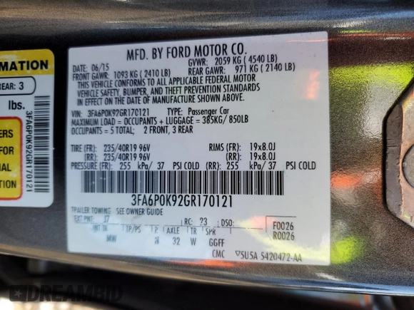 2016 Ford Fusion Titanium with VIN 3FA6P0K92GR170121, listed as a Copart auction lot 51995445 with 98,339 mi miles and Salvage Title. Bid and sale history available at carsss.com. Image 12.