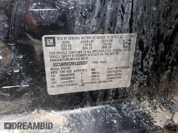 2014 Chevrolet Silverado 1500 LT with VIN 3GCUKREC8EG225207, listed as a Copart auction lot 50836585 with 222,499 mi miles and Clean Title. Bid and sale history available at DreamBid. Image 12.