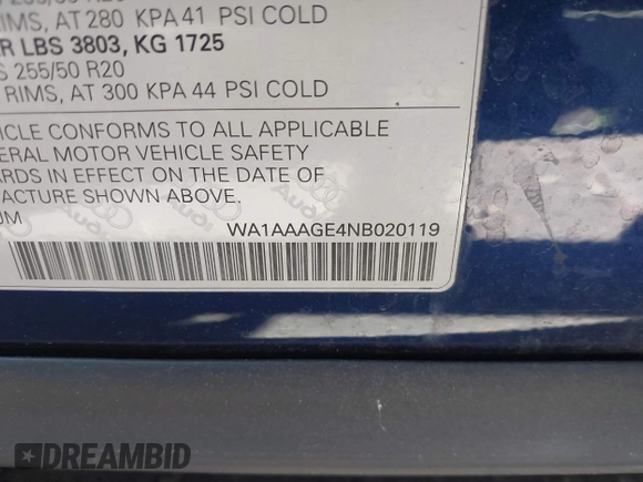 2022 Audi e-tron Premium z VIN WA1AAAGE4NB020119, wystawiony jako IAAI lot #41830433 z przebiegiem 27 591 mil mil oraz . Historia ofert i sprzedaży dostępna na DreamBid. Obrazek 9.