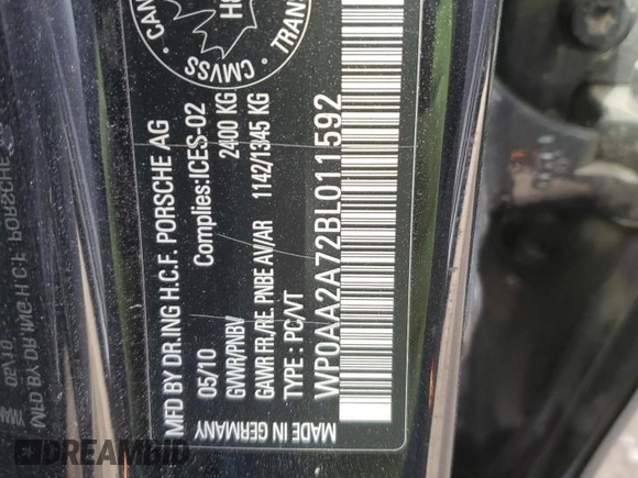 2011 Porsche Panamera with VIN WP0AA2A72BL011592, listed as a Copart auction lot 53739225 with 167,177 mi miles and Salvage Title. Bid and sale history available at DreamBid. Image 13.
