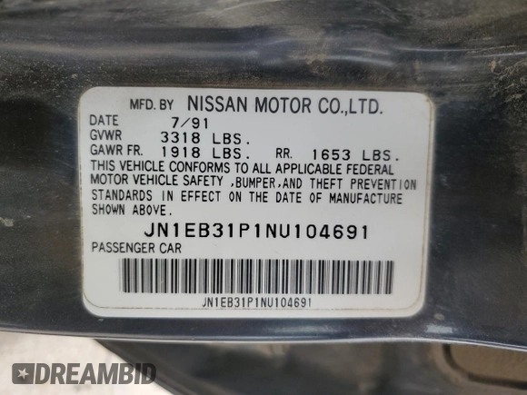 1992 Nissan Sentra E с VIN JN1EB31P1NU104691, выставлен на аукционе Copart как лот 85499664 с пробегом 237 778 миль миль и Списание • Salvage title. История ставок и продаж доступна на DreamBid. Изображение 12.
