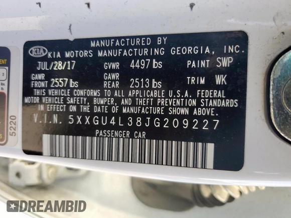 2018 Kia Optima EX with VIN 5XXGU4L38JG209227, listed as a Copart auction lot 45322775 with 88,547 mi miles and Salvage Title. Bid and sale history available at carsss.com. Image 12.