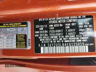 2014 Hyundai Santa Fe with VIN 5XYZU3LB4EG125059, listed as a Copart auction lot 54713465 with 79,601 mi miles and Salvage title. Bid and sale history available at DreamBid. Image 13.