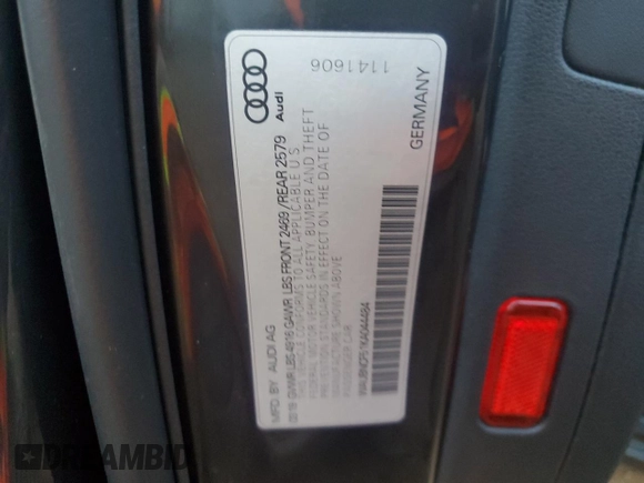 2019 Audi A5 Sportback Premium Plus with VIN WAUBNCF51KA044484, listed as a Copart auction lot 81545513 with 52,655 mi miles. Bid and sale history available at carsss.com. Image 13.