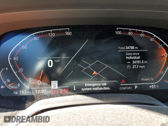2022 BMW X5 sDrive40i with VIN 5UXCR4C01N9J97204, listed as a Copart auction lot 88157405 with 34,788 mi miles and Salvage Title. Bid and sale history available at carsss.com. Image 9.