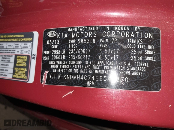 2014 Kia Sedona EX with VIN KNDMH4C74E6547870, listed as a IAAI auction lot 41403040 with 156,005 mi miles. Bid and sale history available at carsss.com. Image 9.