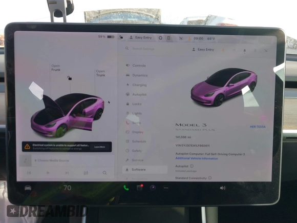 2020 Tesla Model 3 Standard Range Plus z VIN 5YJ3E1EA1LF660611, wystawiony jako IAAI lot #41856495 z przebiegiem 141 086 mil mil oraz . Historia ofert i sprzedaży dostępna na DreamBid. Obrazek 7.