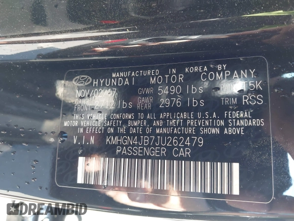 2018 Genesis G80 Sport с VIN KMHGN4JB7JU262479, выставлен на аукционе IAAI как лот 42371314 с пробегом 188 356 миль миль и . История ставок и продаж доступна на DreamBid. Изображение 9.