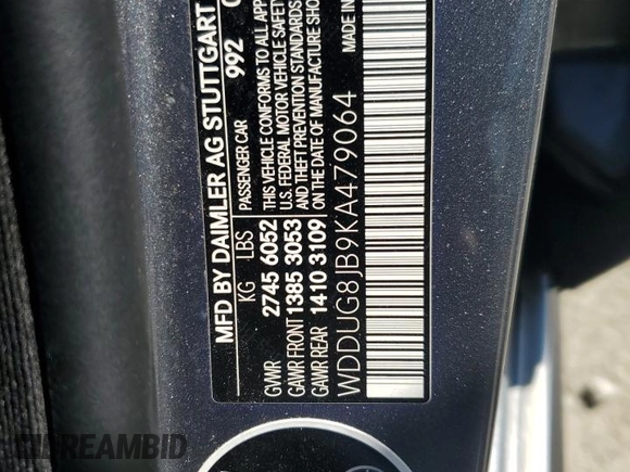 2019 Mercedes-Benz S-Class AMG S 63 with VIN WDDUG8JB9KA479064, listed as a Copart auction lot 69260874 with 111,984 mi miles and Salvage Title. Bid and sale history available at carsss.com. Image 13.