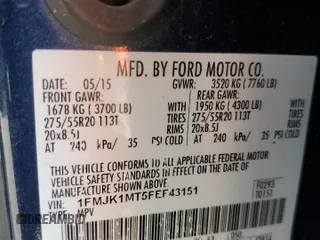 2015 Ford Expedition Max Platinum with VIN 1FMJK1MT5FEF43151, listed as a Copart auction lot 53131875 with 177,190 mi miles and Salvage title. Bid and sale history available at DreamBid. Image 14.