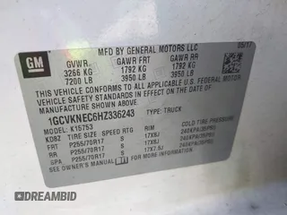 2017 Chevrolet Silverado 1500 Work Truck with VIN 1GCVKNEC6HZ336243, listed as a IAAI auction lot 41985600 with 162,203 mi miles. Bid and sale history available at carsss.com. Image 9.
